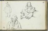 Homme battant tambour ; fillette et poupée ; homme, vu en buste, lisant, image 1/3