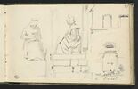 Deux femmes cousant, dont l'une sur les marches d'un escalier, à Provins, image 1/2