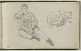 Jeune homme assis à terre ; chien couché, image 1/2