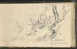 Figure tirant une luge, le long d'une pente, à Allevard, image 1/2