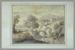 Paysage avec une rivière que franchit un pont, image 2/2