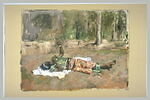 Arabe couché sur le sol, vêtu de vert et de rose, image 2/3