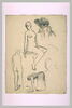 Etudes de nus féminins, d'une femme courbée, d'un buste de femme chapeautée, image 2/2