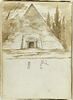 Pyramide sépulcrale dans un paysage ; esquisses d'une colonne et d'une tête, image 1/2