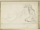 Fillette assise, et fillette allongée sur l'herbe dans un jardin, image 1/2