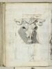 Motif d'ornement sculpté et deux études de statues (?) de femmes drapées, image 1/2