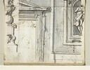 revers de la façade principale de la basilique Santi Ambrogio e Carlo al Corso à Rome ; partie gauche de la sculpture de saint Jean l'Evangéliste, image 1/2