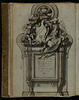 Cénotaphe avec des armoiries (Aldobrandini ?) placées entre un putto et un squelette et, au-dessus, une urne funéraire, image 2/2