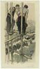 Deux ouvriers regardant un enterrement du haut d'un échaffaudage, image 1/2