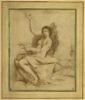 Etude d'une femme à demi nue, assise, tenant une coupe de fleurs, image 1/2