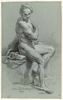 Académie d'homme nu, assis, coiffé d'un béret, une draperie derrière son dos, image 1/2