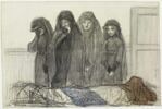 La gloire : quatre femmes en grand deuil devant un cercueil, image 1/2