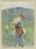 Petite paysanne portant une cruche et carressant un mouton, image 1/2