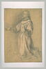 Moine Franciscain à genoux, priant, les bras à demi-ouverts, les yeux au ciel, torné vers la gauche, image 1/2