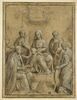 Vierge à l'Enfant en trône, sous un baldaquin, entourée de saint Joseph, sainte Madeleine, sainte Catherine d'Alexandrie et un saint évêque, image 1/2