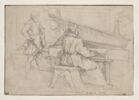 Un homme, debout, écoutant un musicien jouant du clavecin, image 1/2