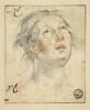 Tête de femme, vue de face, les yeux levés au ciel, image 1/2