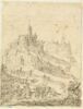 Plusieurs personnages devant une forteresse sumontant une colline, image 1/2