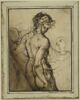 Demi-figure de femme nue, debout, de dos et esquisse de deux autres figures, image 1/2