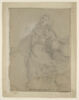 Une femme à genoux, en prières, vue de face, image 1/2