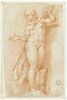 Statue de femme drapée, debout, les bras ouverts, coiffée d'un bonnet, image 1/2