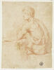 Homme nu, de dos, assis sur un banc, se tournant vers la gauche, image 1/2