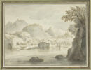 Ville et montagnes au bord d'un lac, image 1/2