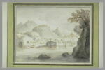 Ville et montagnes au bord d'un lac, image 2/2