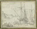 Port de mer avec vaisseaux et figures, image 1/2
