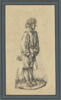 Homme debout, tourné vers la droite, cheveux ébouriffés, tenant une bourse, image 1/2