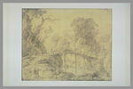 Paysage, bois et ruisseau, avec une passerelle, et des personnages, image 2/3
