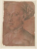 Portrait en buste de jeune femme, portant un chignon natté, image 1/2