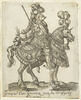 Chevalier en armure, visière baissée, sur un cheval richement caparaçonné, image 1/3