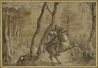 Cavalier sur un cheval qui se cabre, dans une région boisée, image 2/3