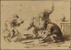 Trois singes habillés jouant aux cartes, fumant et buvant, image 1/3