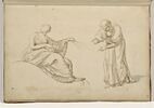 Deux études de figures : femme assise dans une nacelle, tenant des rênes..., image 1/2