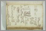 Etudes de motifs décoratifs: candélabres, mascarons, cuve, entrelac et vases, image 2/2