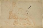 Femme assise vue de dos, de trois quarts à droite tenant une corne d'abon..., image 1/2