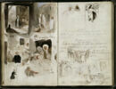 Rues et boutiques avec personnages, notes manuscrites, image 1/3