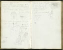 Croquis de monuments et de personnages, notes manuscrites, image 1/2