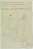 Cavalier oriental de dos, et un homme debout ; texte manuscrit, image 1/2