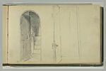 A gauche, porte entrouverte sur un escalier en colimaçon, embrasure de porte, image 2/2