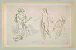 Trois personnages demi nus dont une femme tenant une fleurs, image 2/2