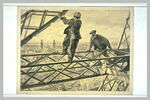 Deux ouvriers sur les fermes en fer de la Tour Eiffel, image 2/2