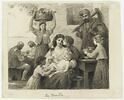 Femme assise, entourée de trois enfants, tout autour, plusieurs personnages, image 2/2