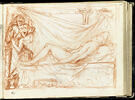 Femme nue, allongée sur un lit, que regardent deux personnages, image 1/2