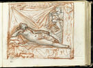 Femme nue, allongée sur un lit, que regardent deux personnages, image 1/2