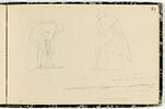 Figure se penchant ; groupe de deux figures ; note manuscrite, image 1/2
