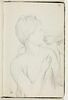 Femme vue à mi-corps, de profil à droite, une colombe au-dessus de l'épaule, image 1/2