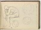 Figure assise, le buste baissé ; trois études de médaillons, image 1/2